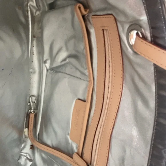 Michael Kors Shiny Gray Tote with Tan Handles - Picture 2 of 2